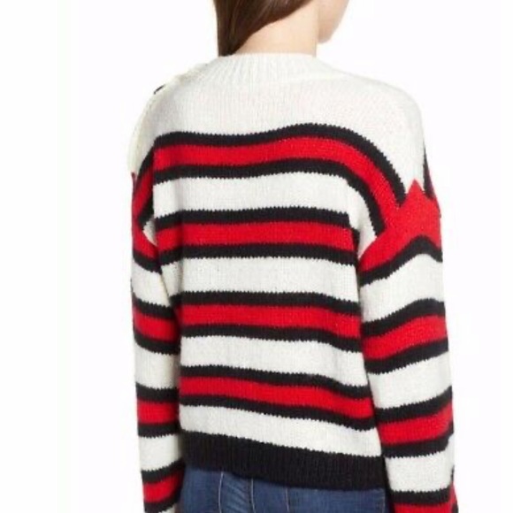 BP. Button Sweater Ivory Caitlyn Stripe Red Sz Small - Picture 2 of 9